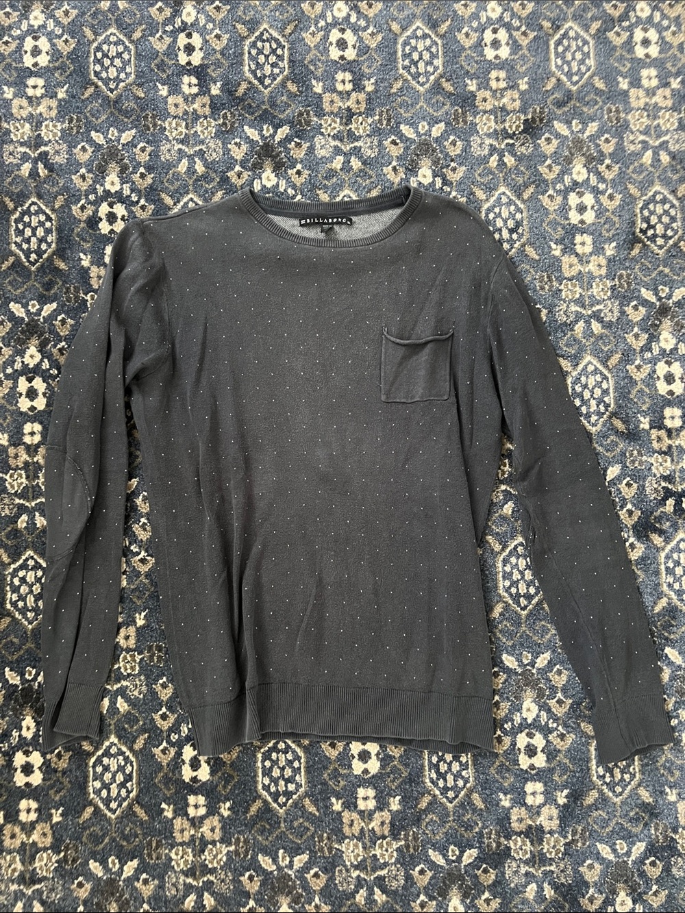Billabong Charcoal Gray Crewneck Sweater with Subtle Dot Texture